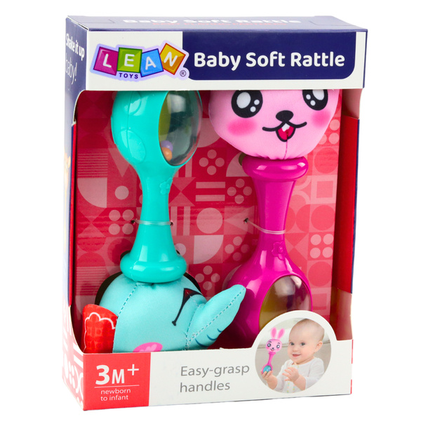 Set of Rattles with Soft Ball Rabbit Elephant 2pcs