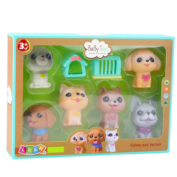 Set of Figures Rubber Dogs Squeaker Kennel Transporter 6pcs