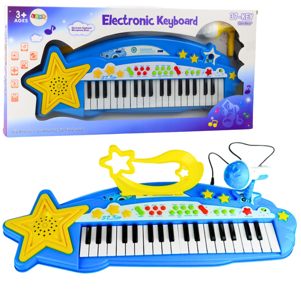 Duży Keyboard Elektroniczny Dla Dzieci 37 Klawiszy MP3 Mikrofon Niebieski