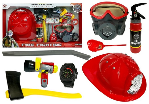 Feuerwehrmann Kit Helm Feuerlöscher Beil Maske Brecheisen