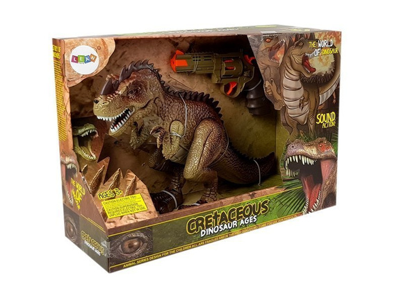 Beweglicher Tyrannosaurus-Dinosaurier mit Dampfpistole heller Ton grün