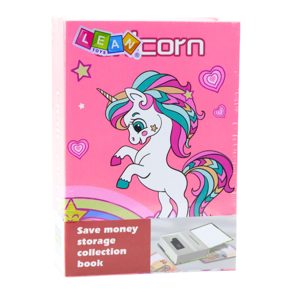 Hidden Book Piggy Bank Safe Code Unicorn Pink