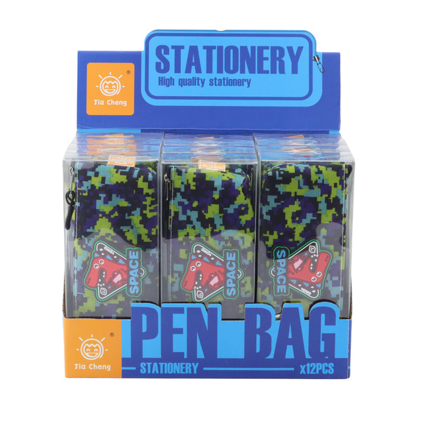 Space Federmäppchen Dinosaurier Pixel Blau Grün 20x8cm