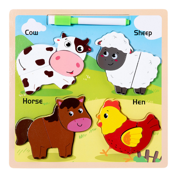 Puzzle Board 2in1 Wooden Educational Pets Marker