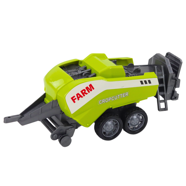 Set of tractor with loader and agricultural baler Green