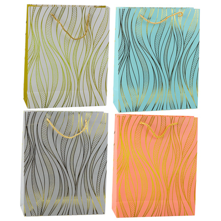 Papier-Geschenktüte Wellenlinien Gold 32 x 26 x 12 cm