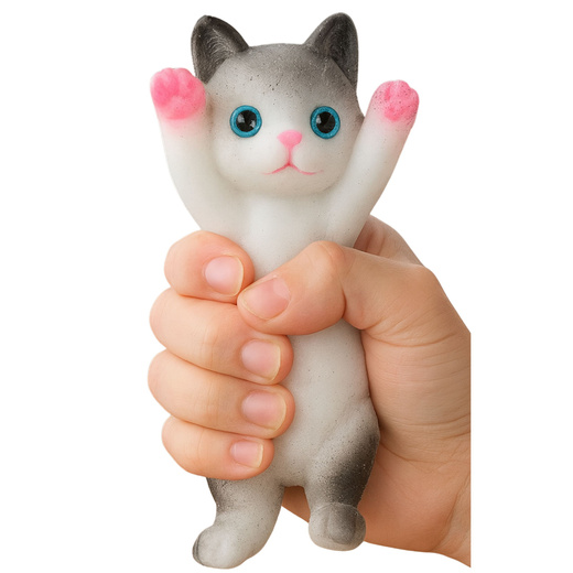 Sensory Squishy Soft Kitten Lying Fur White and Gray 13 x 6.5 cm