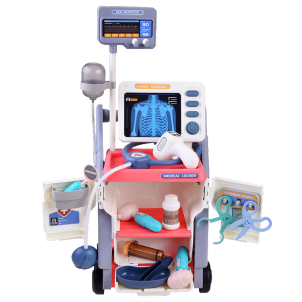 Arztkoffer für kleine Doktoren, medizinischer Wagen, Röntgen, EKG, Lampen, Rosa, 16-teilig.