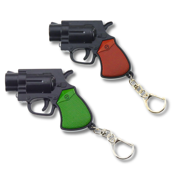 Mini-Pistolen-Revolver-Schlüsselanhänger mit LED-Licht und Laser 6,5 cm