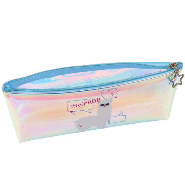 Kinder-Schulmäppchen Holografisch mit Lama Blau 21x6cm