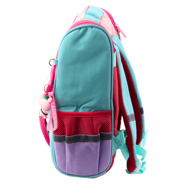 School Backpack White Cat Bag With Bird Pendant 21L