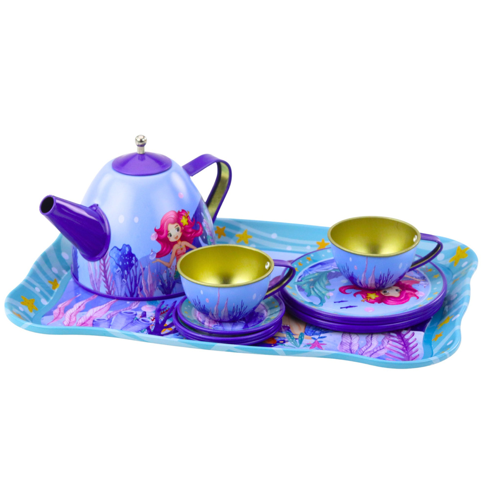 Children's Metal Tea Set with Cups, Kettle, and Tray Mermaid | Toys ...