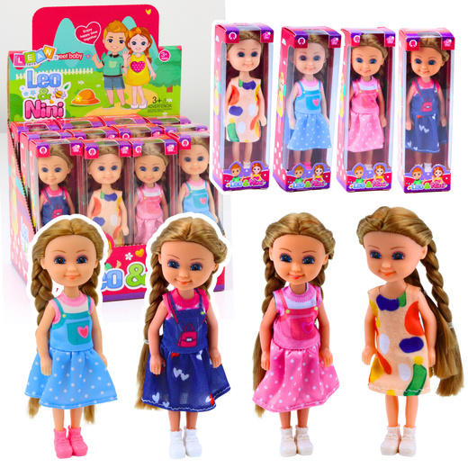 Minipuppe mit langen Haaren im Kleid 15cm Mix