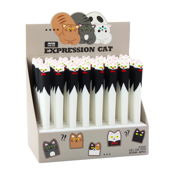 Gelstift „Katze mit Schleife“, blaue Tintenkappe, Schwarz und Weiß, 16,5 cm