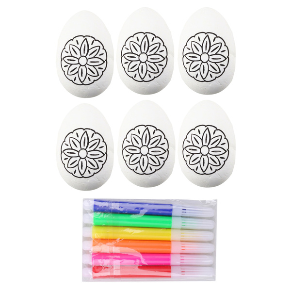 Styropor-Ostereier zum Bemalen, Marker, Blumenmuster, A, 6 Stück