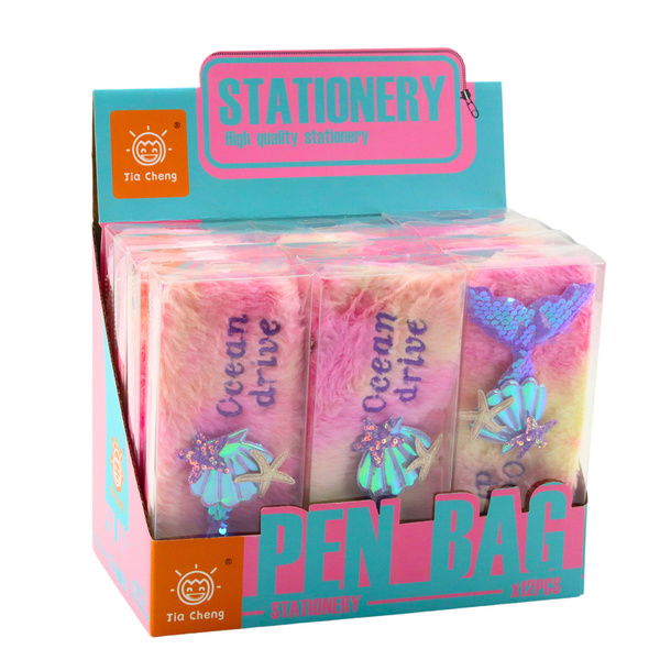 Plush Pencil Case With Mermaid Tail Sequins Pink Purple