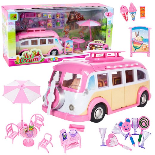 Ica Cream Car Camper Eisdiele für Puppen, faltbar, rosa