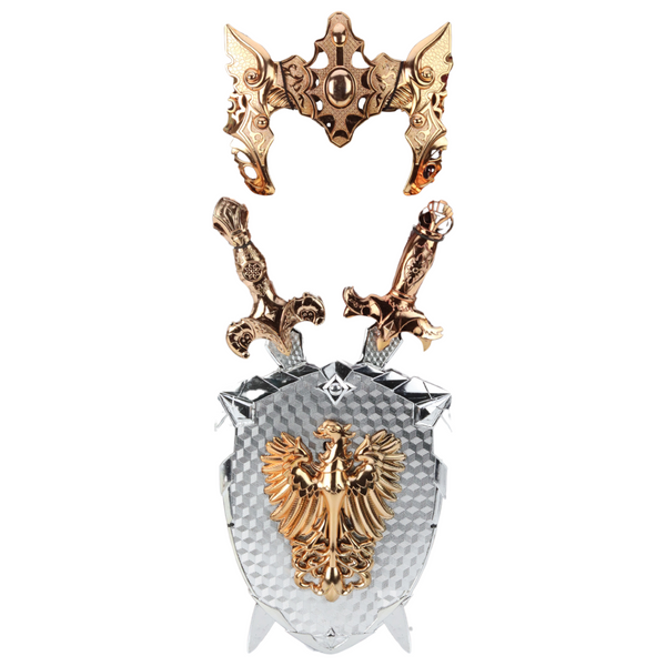 Ritter Set Schild Zwei Schwerter Maske Silber Gold Adler