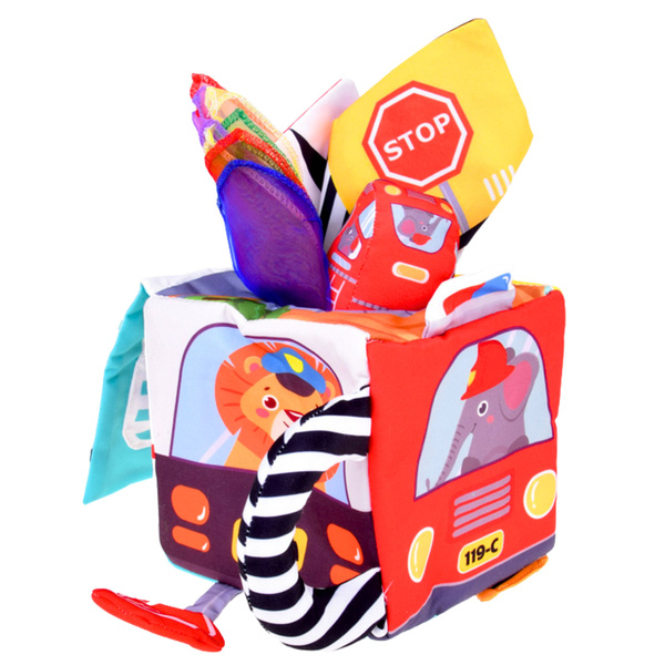 Soft Sensory Cube with Mirror Cars and Road Signs for Toddlers