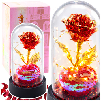 Eternal Crystal Rose in a Dome with LED Lighting and a Heart 14x8cm