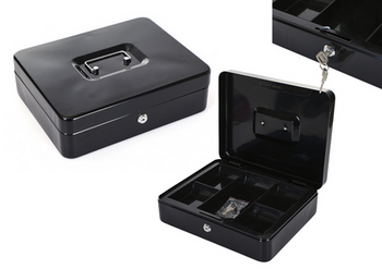 Cash Box Metal With Compartments 2 Keys Black