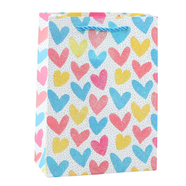 Torba Prezentowa Serca Gwiazdki Kropki Paski Kolorowe 23 x 18 x 10,5 cm