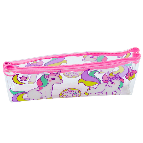 Pencil Case School Kit Transparent Donut Unicorns 20 x 8.5 x 4cm
