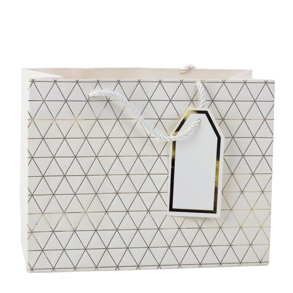 Geometrische Geschenktüte mit goldenen Linien, 23 x 18 x 10 cm