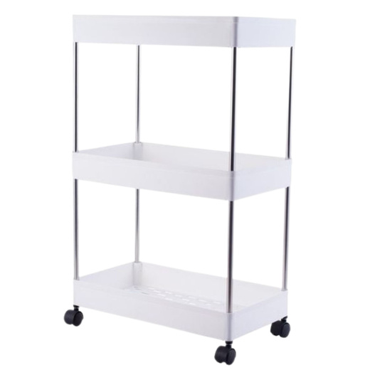 Mobile Shelf 3 Shelves White on Wheels