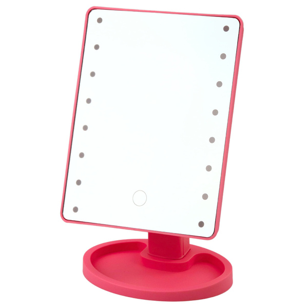Cosmetic Mirror 16 LED Diodes With Stand Adjustable Pink
