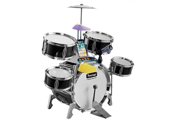 Drum Kit Percussion with Karaoke Lights and Sounds USB Microphone