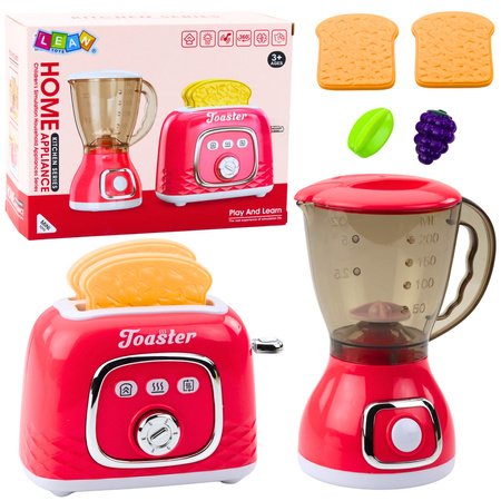 Kitchen Appliances Set Toaster Blender Lights Sounds Pink