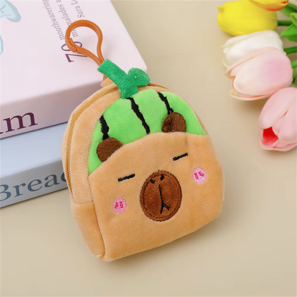 Plush Wallet with Keychain Capybara Watermelon Green 9.5 x 8 cm