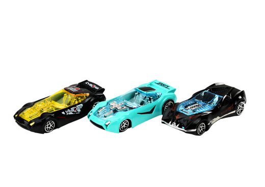 Ein Satz Autos mit Federn in einem Metallkoffer, 8-teilig