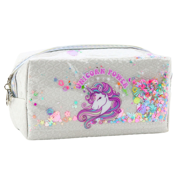 School Pencil Case With Headband Unicorn Confetti White 20cm