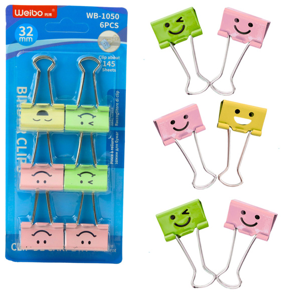 Set of Colorful Smiley Face Paper Clips 6 pcs 32mm