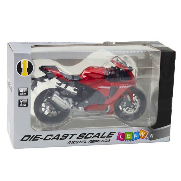 Sports Motorcycle Metal Lights Sounds Red R1 1:12