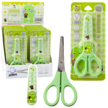 Children's School Scissors With Sheath Ambidextrous Green 14cm