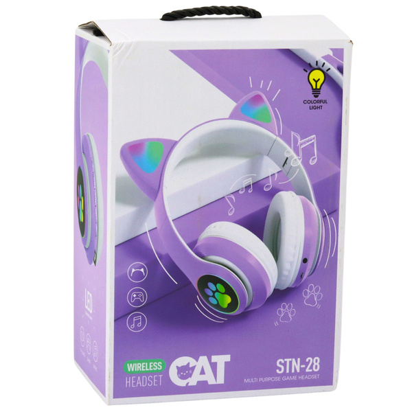 Wireless Headphones For Kids On-Ear Bluetooth Cat Ears Purple