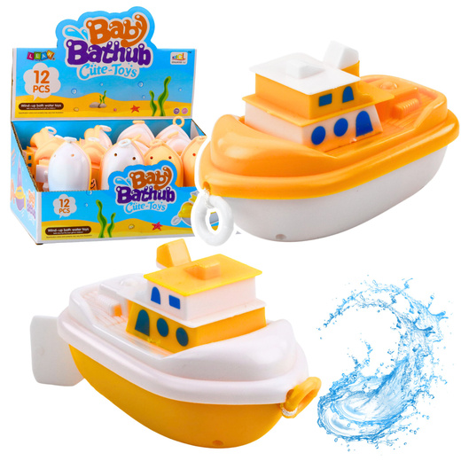 Bath Toy Pull-On Boat White Yellow Mix