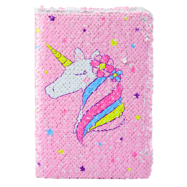 Notizbuch Notizbuch liniert Pailletten zweifarbig Einhorn A5 80 Blatt