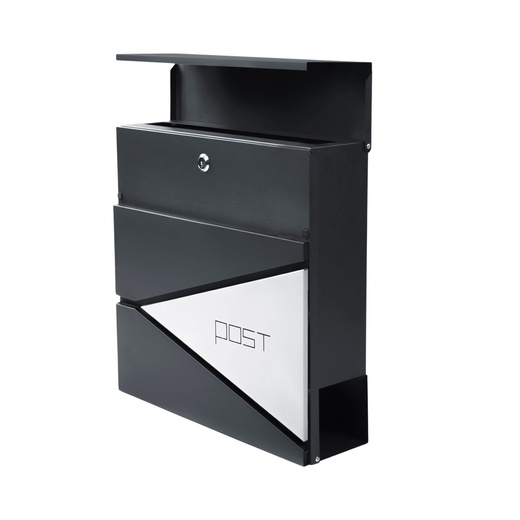 Large Mailbox for Letters and Newspapers, Anthracite, POST Inscription, 37x37x10.5 cm