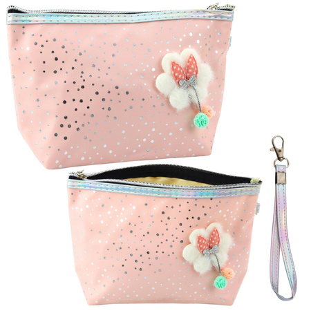 Federmäppchen Kosmetiktasche Schleife Glänzende Punkte Puderrosa 23x16cm