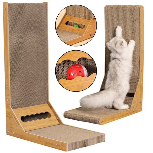 Corner Standing Scratching Post High Cardboard With Ball For Cat 60 x 40 x 24cm
