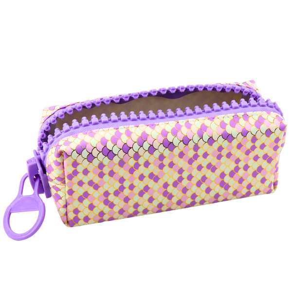 School Pencil Case Organizer Mermaid Scales Pattern Large Purple Zipper 21x8cm