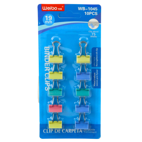 Set of 10 Colored Paper Clips 19mm