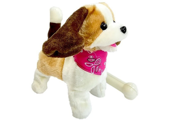 Plush Dog on Lead Controlled Pilot Bone White-Brown