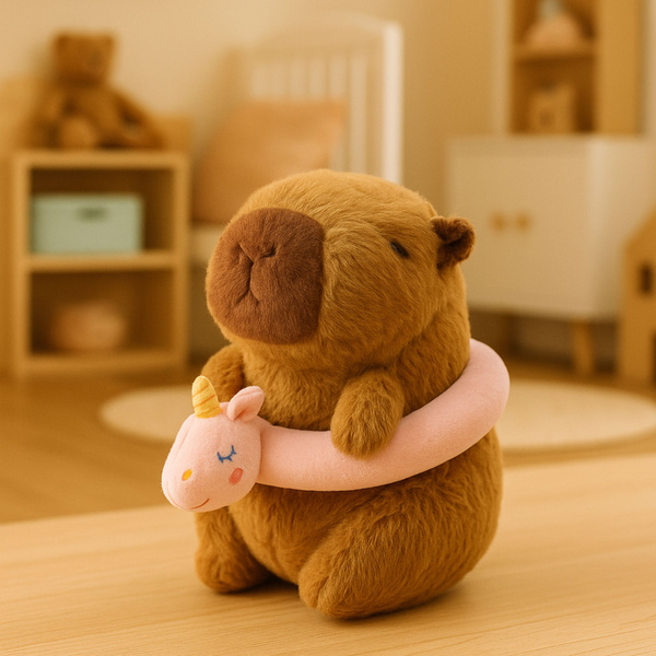 Plüsch-Rettungsring mit pinkfarbenem Wasserschwein und braunem Einhorn, 20 cm