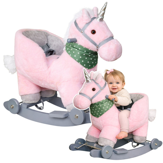 Einhorn-Schaukelpferd zum Draufsitzen, 2-in-1-Babyschaukelpferd, Rosa