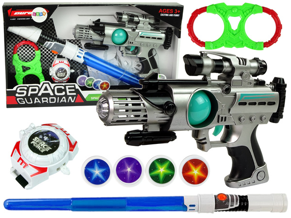 Space Warrior Set Laser Gun Lichtschwert Handschellen Scheibenwerfer